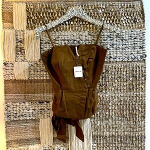🤎 NWT Free People brown button-down strapless top sz S